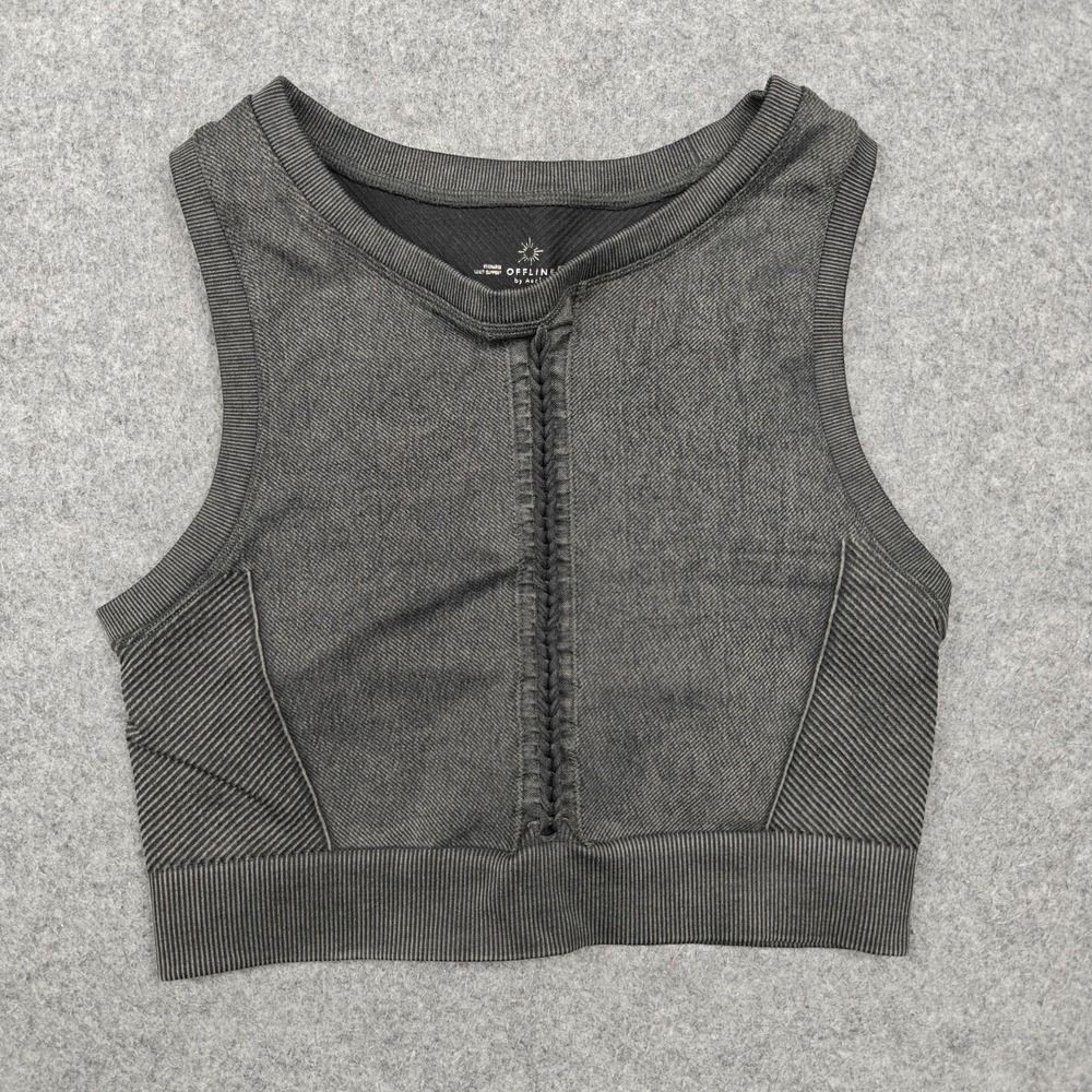 Offline By Aerie Sports Bra Womens Medium Gray Ribbed Low Support Pullover Top